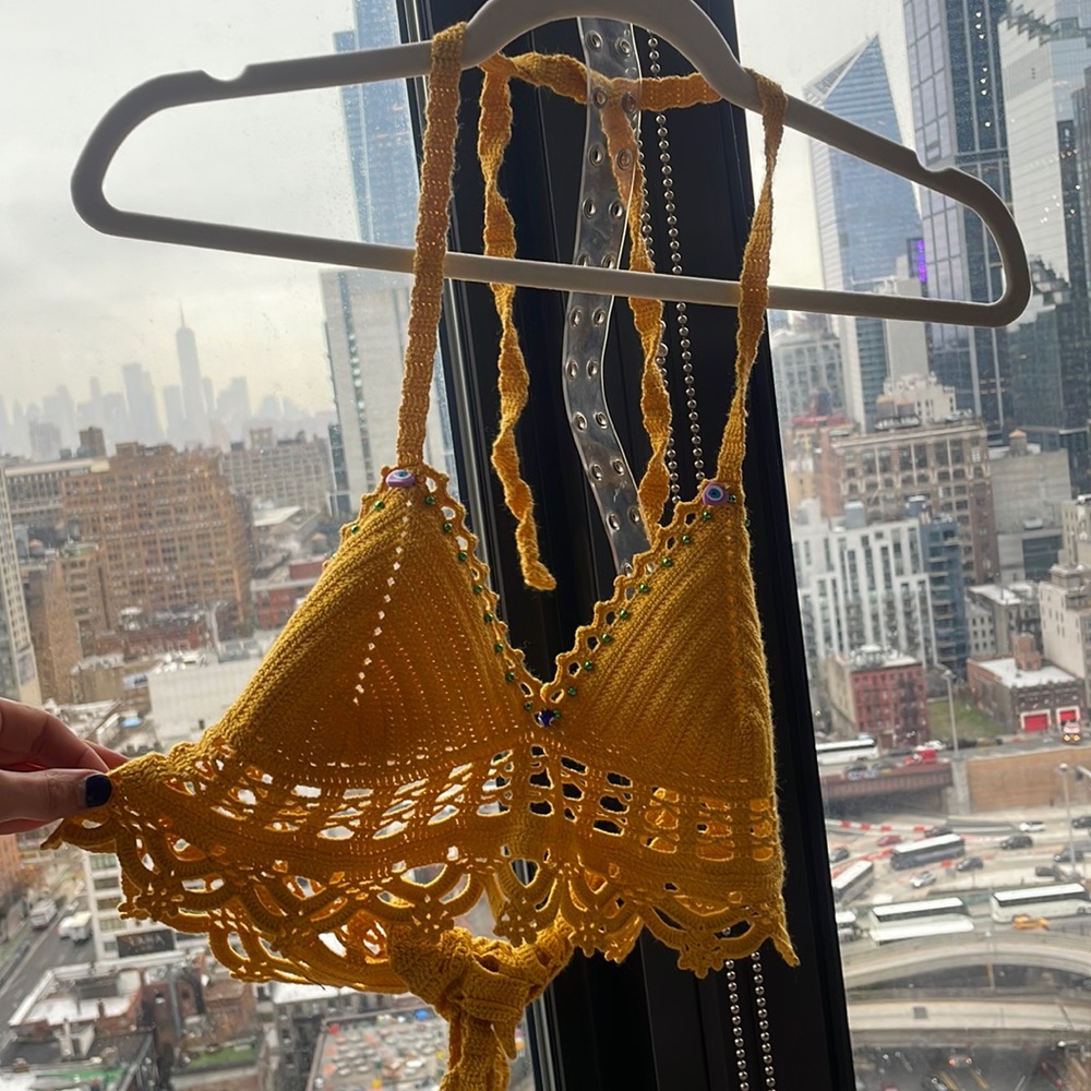 Yellow crochet crop top